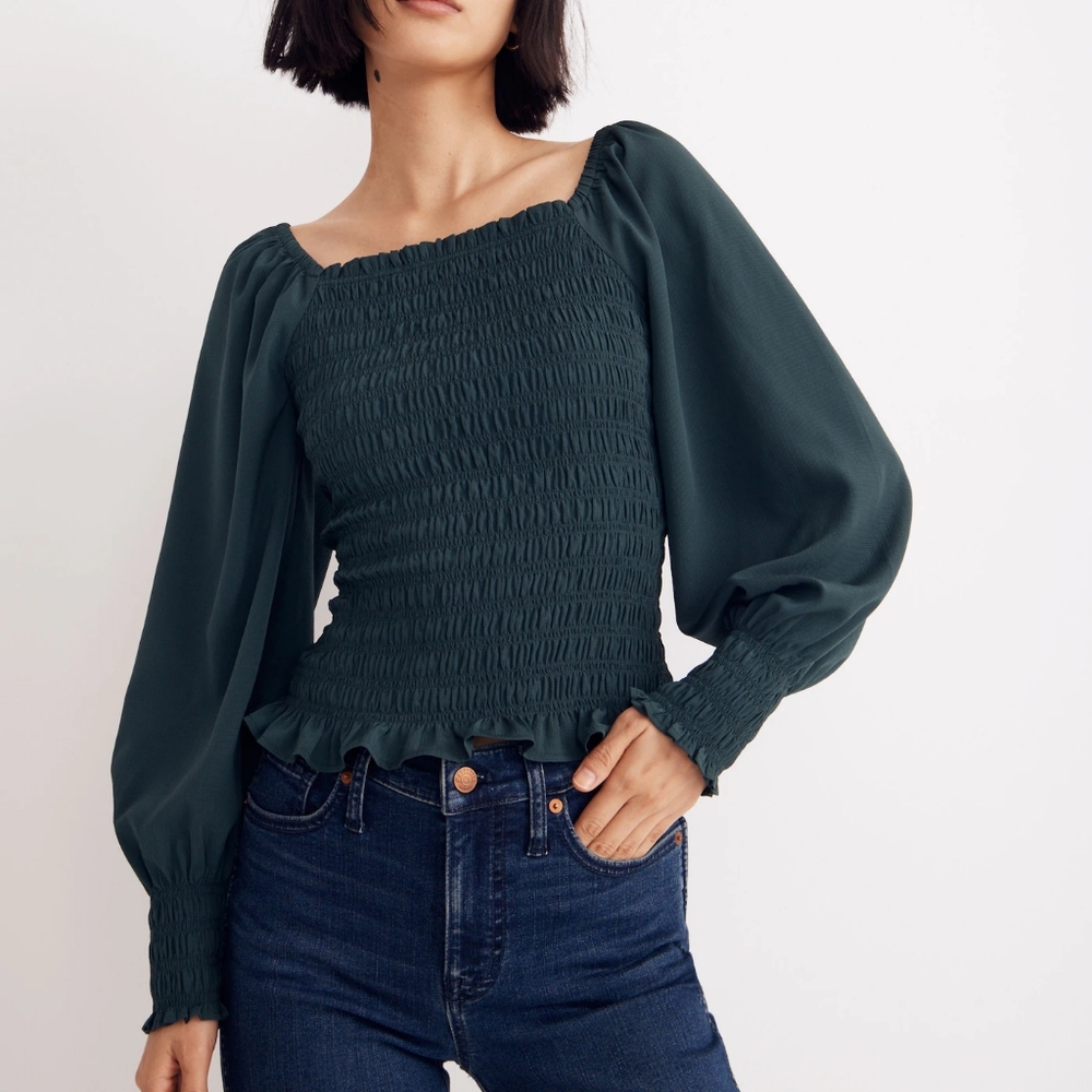 Madewell Lucie Bubble Sleeve Smocked Top